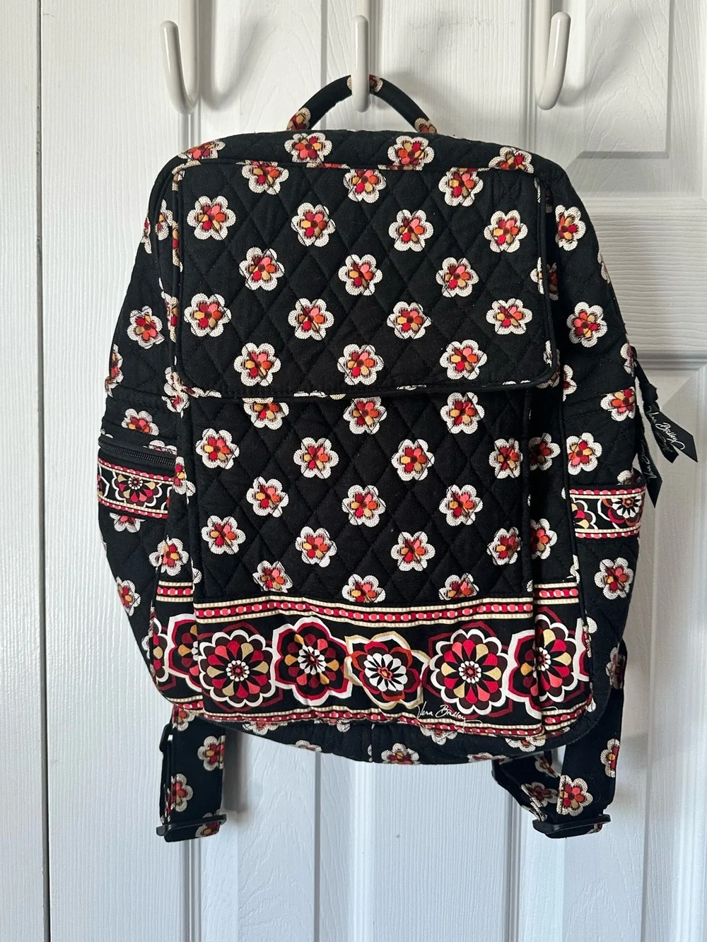 Vera Bradley Large Quilted Backpack in Pirouette Signature Print Black/White/Red